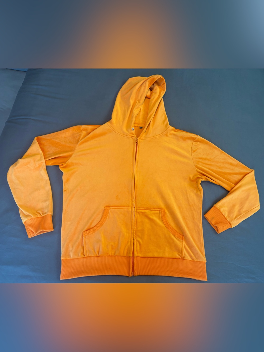 Women’s Bright Orange Velour Zip-Up Hoodie - Size XL